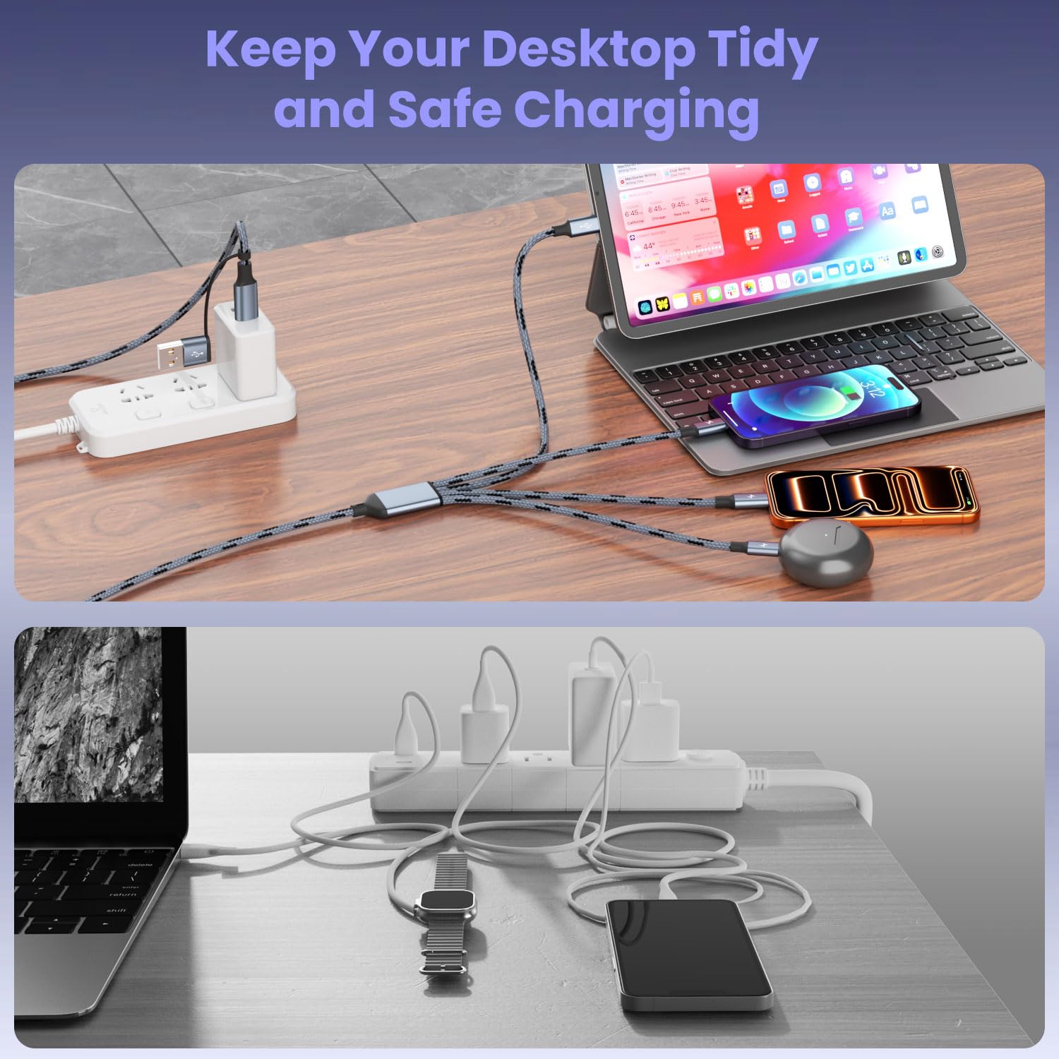 Cavo di ricarica multiplo, 4 in 2, cavi di ricarica per più dispositivi, in nylon intrecciato, universale, cavo di ricarica USB A/C a doppio tipo C/Micro USB/IP per iPhone17/16/15/14/Phone