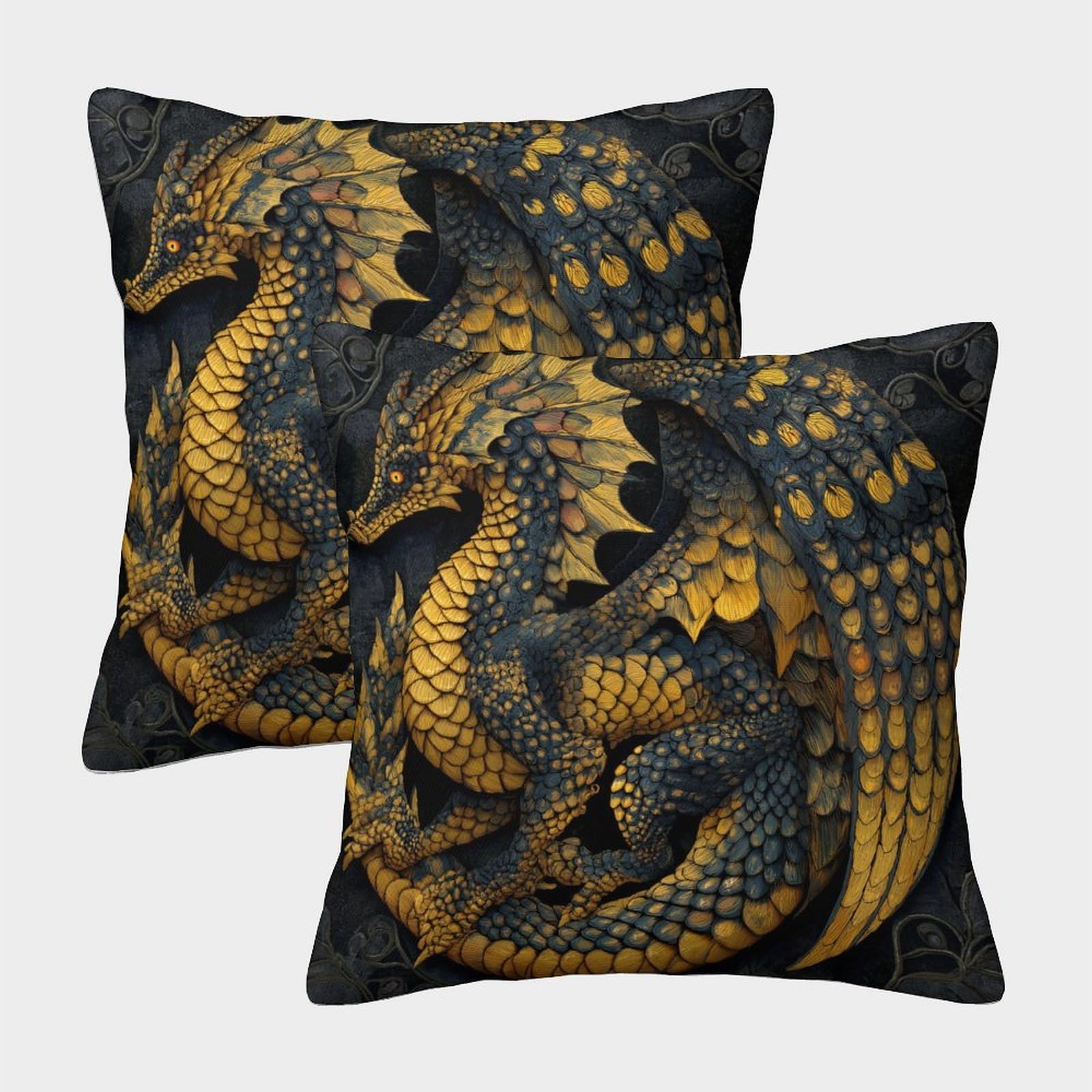 kaiyun 2 Pack Dragon 3D Cushion Cover Pillow Cover Sofa Outdoor Decoration Square 45x45cm