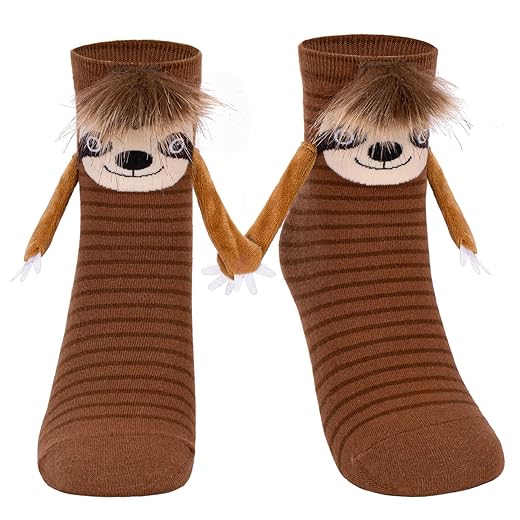 FunisFun Sloth Socks with Magnetic Holding Hands Funny Animal Crazy Socks for Women Kids Ideal Sloth Gifts for Girls Birthday