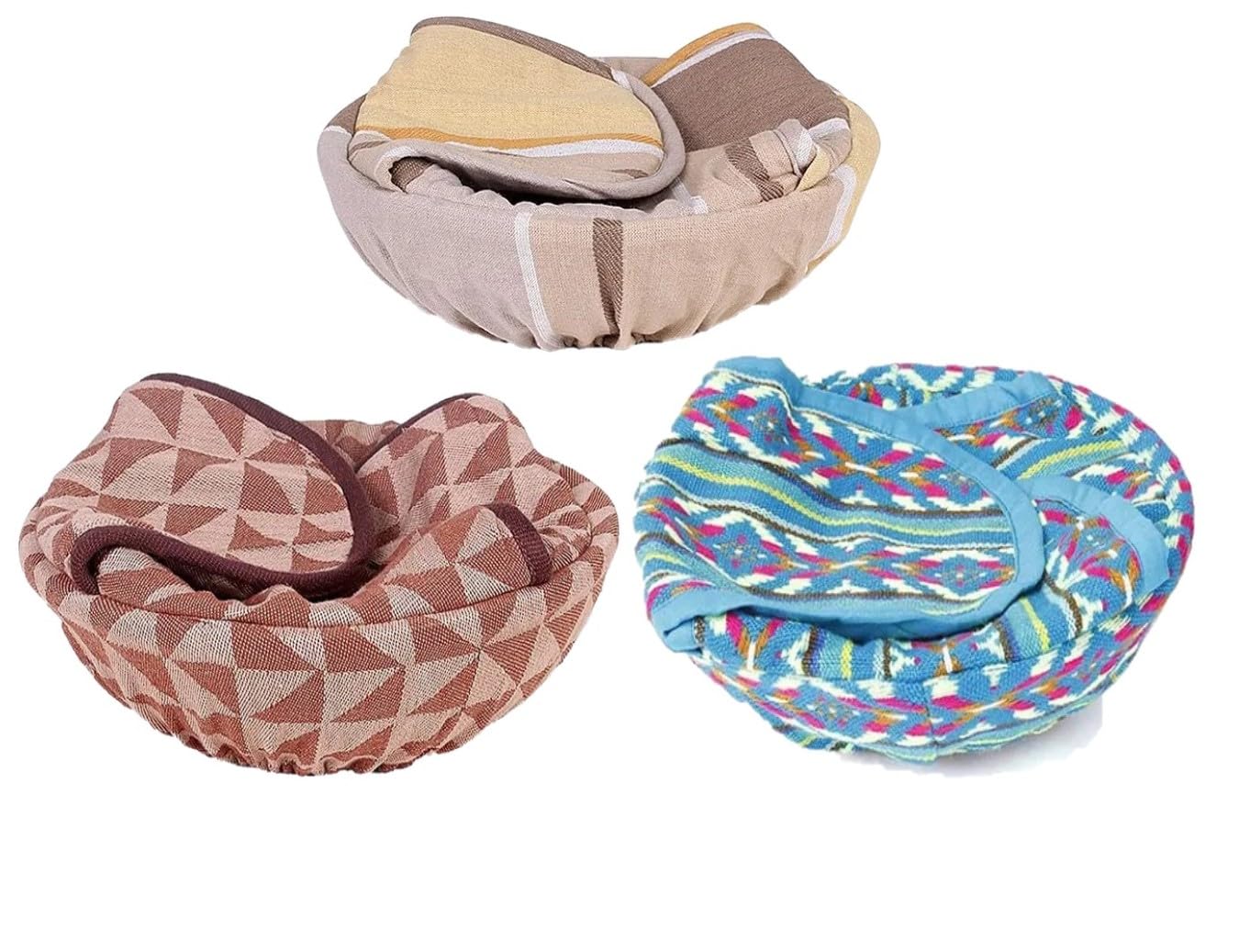 Dhanak Kitchen Roti Basket with Cloth, Chapati Box, Washable Cloth with Chain; Roti Rumals (Multicolor) (2 Baskets)
