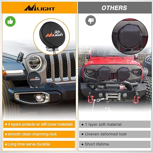 Miniatura 6 de Nilight Cubierta de Luz Pod Redonda de 7 Pulgadas para Conducción Todoterreno, 7.25 Pulgadas de Diámetro, Cubierta Protectora de Cuero Negro para