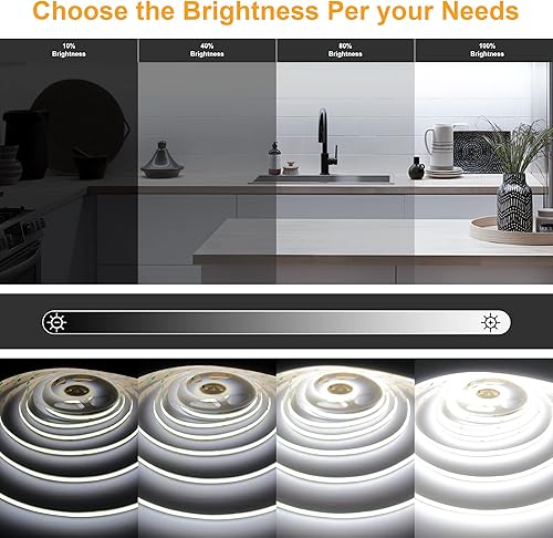 Miniatura 3 de Tira de luz LED COB blanca, regulable de 24.6 pies, luz LED blanca de 6000 K, 2400 luces LED de alto lumen CRI 90+ con control remoto RF y