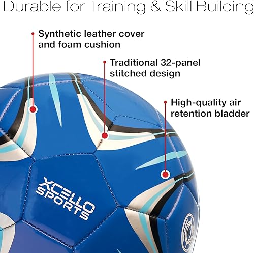 Miniatura 4 de Xcello Sports Balón de fútbol tamaño 5, paquete de 2 (azulplata, blancoazul) con bomba