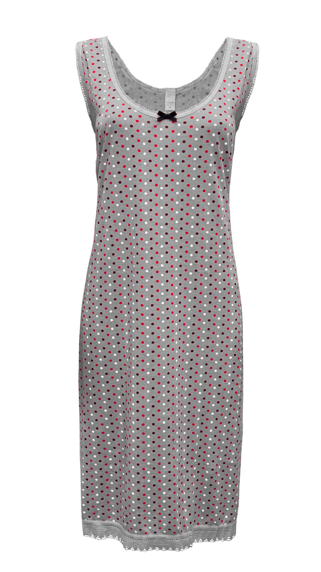 I-Smalls Women's Grey Polka Dot Nightdress 100% Cotton Classic Sleeveless Spot Nightie (Xl)