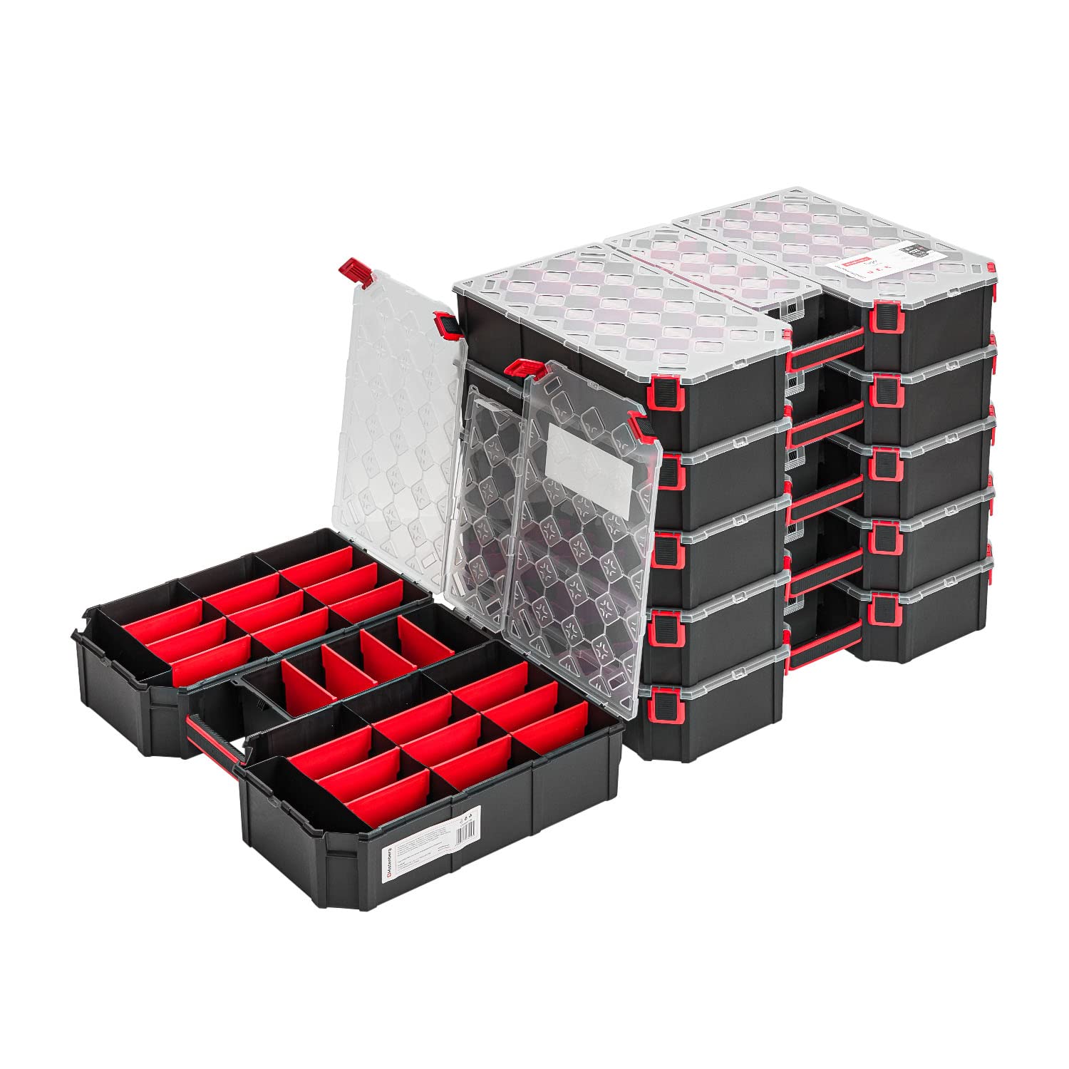 6 x modułowa skrzynka asortymentowa XXL – 390 x 577 x 105 mm – magazynek na małe części skrzynka do sortowania z przezroczystą pokrywką, walizka do sortowania, skrzynka na narzędzia, walizka asortymentowa, skrzynka z wyjmowanymi przegródkami