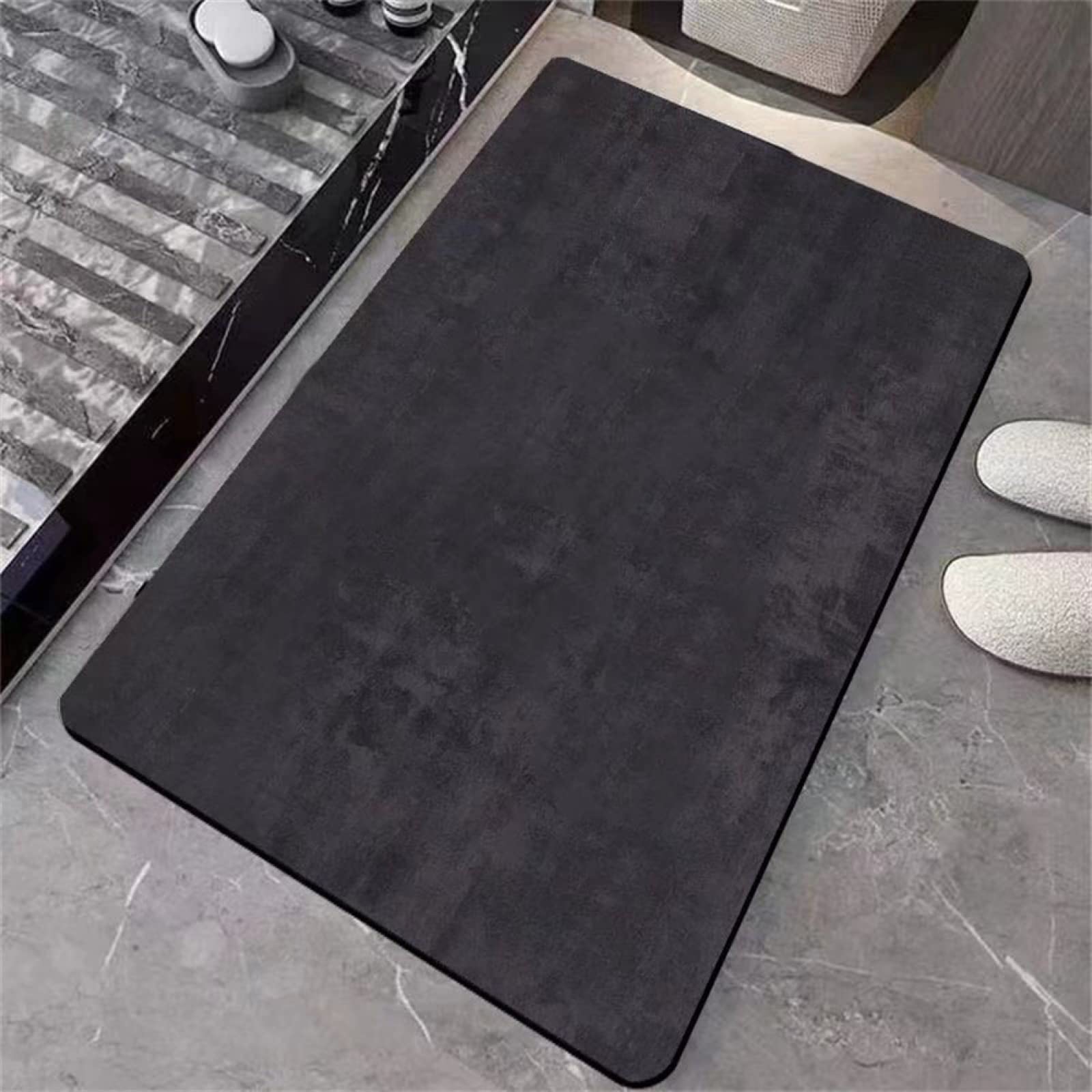 Tapis salle de bain absorbant lavable 70x120cm grand format noir en diatomite