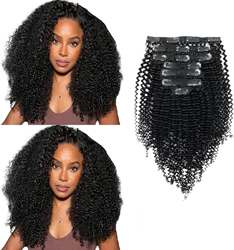Sassina Kinky Curly Clip, dick, echtes menschliches Haar, 3C, 4A, doppelte Tress