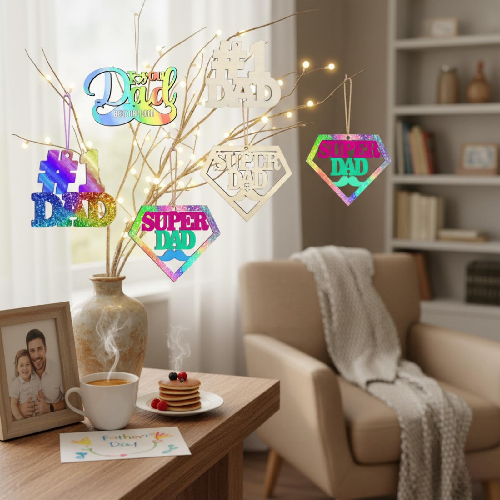 12 Pcs Happy Fathers Day Crafts for Kids- Father's Day Unfinished Wooden Crafts,Wooden Dad Ornaments Hanging Party Decorations,DIY Activities School Home Classroom for Father's Day Crafts Gift - Image 5