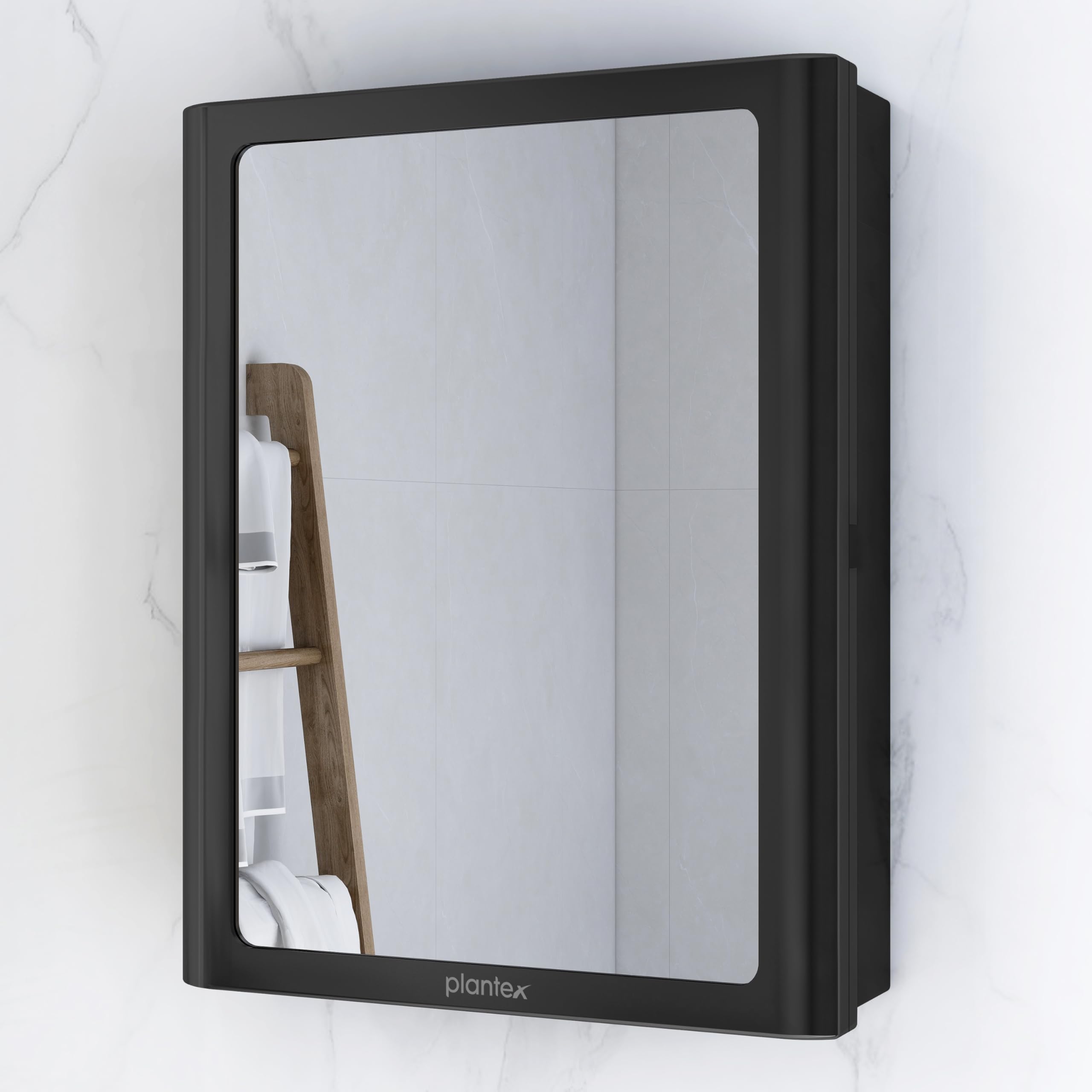 Plantex Bathroom Cabinet with Mirror/ABS Bathroom Storage Organiser/Multipurpose Shelf/Wall Mount Mirror Cabinet for Wash Basin (14x18 Inch, Black)-image-15