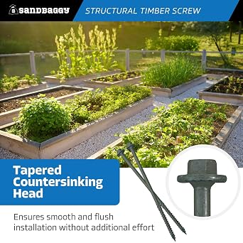 Sandbaggy 6 Structural Timber Screws - Countersunk (Hex Head) - Wood Lock Screws - Roofing, Decking, Framing (300, 6 inch)