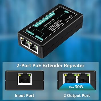 VIMIN 2-Port Gigabit PoE Extender, 1 in 2 Out Indoor PoE Repeater Support IEEE802.3af/at with 1000Mbps, Extend Additional 100m(328ft) of Power and Data Transmission, Plug & Play, Mini Size