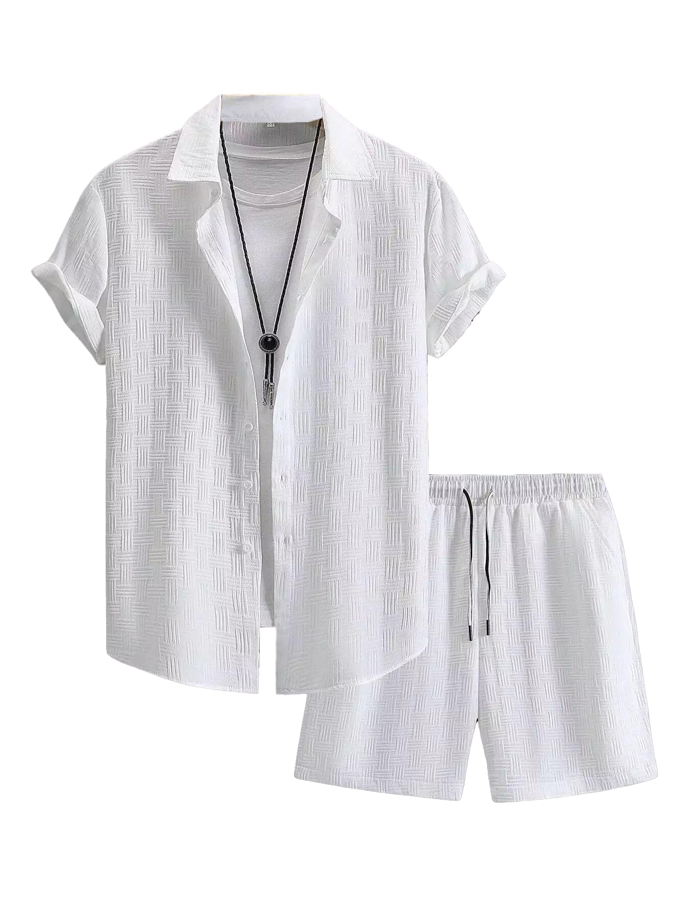 XPIOR Plain White Popcorn Design Mens Half Sleeves Cords Cotton Material