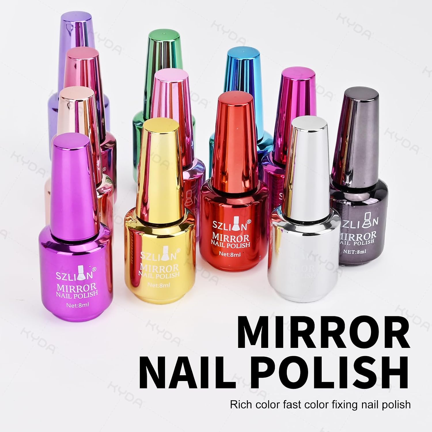 Ownest 12 Colors Mirror Nail Polish Set, Mirror Effect Long Lasting Gorgeous Glossy Manicure Nail Art Decoration, Brilliant Manicure Effect Nail Lacquers Kit-12pcs