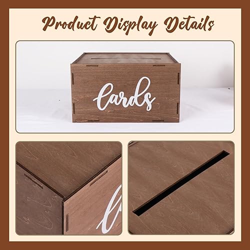 Miniatura 3 de OurWarm Caja de tarjetas de boda con tapa, caja de tarjeta de regalo de madera para recepción de boda, caja de dinero rústica sobre para bodas,