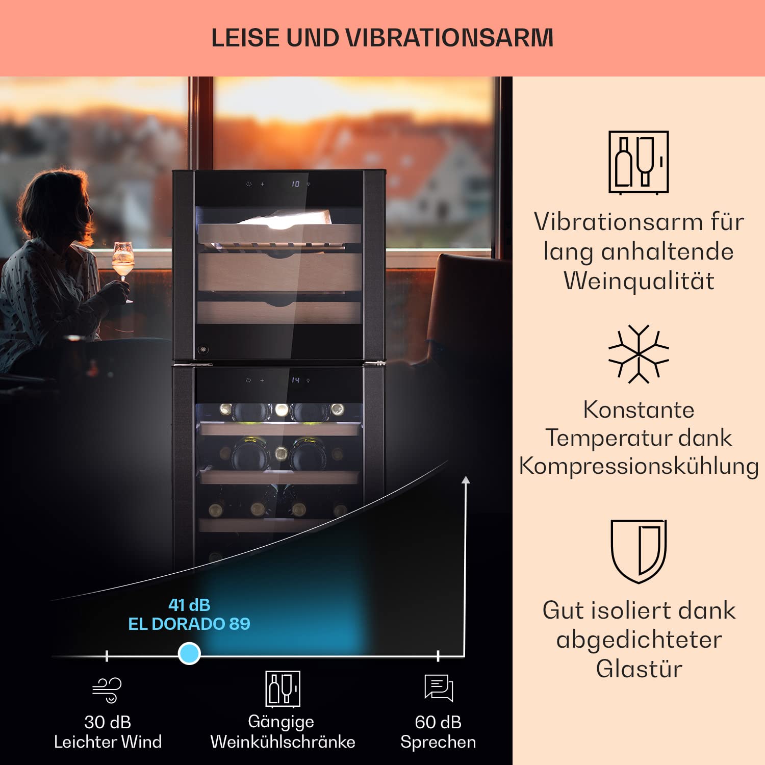 Klarstein Käse- und Weinkühlschrank 89L mit Glastür LED-Display Hygrometer 12-23°C