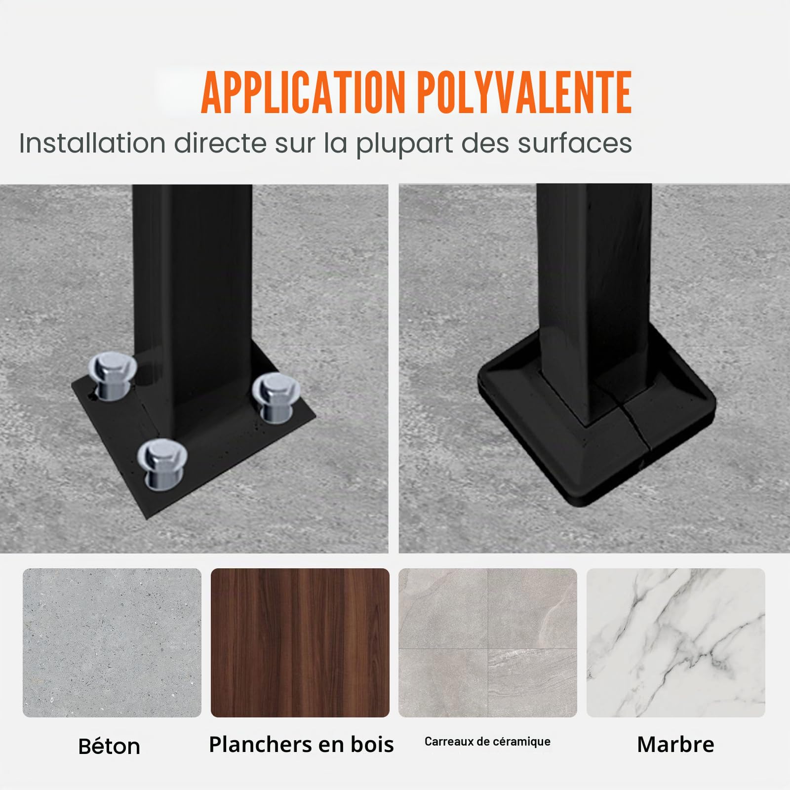Happybuy Rampe d’escalier Main courante de Transition pour 3 marches noir