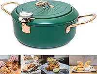 Frigideira, frigideira japonesa tempura de 4,3 L/28 cm com termômetro Fahrenheit, fritadeira de óleo de aço carbono antiaderente, para tempura/frech/peixe/frango, fácil de limpar, verde