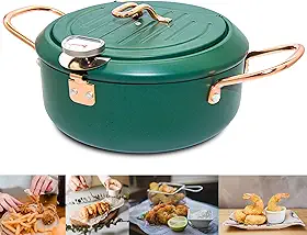 Frigideira, frigideira japonesa tempura de 4,3 L/28 cm com termômetro Fahrenheit, fritadeira de óleo de aço carbono antiaderente, para tempura/frech/peixe/frango, fácil de limpar, verde