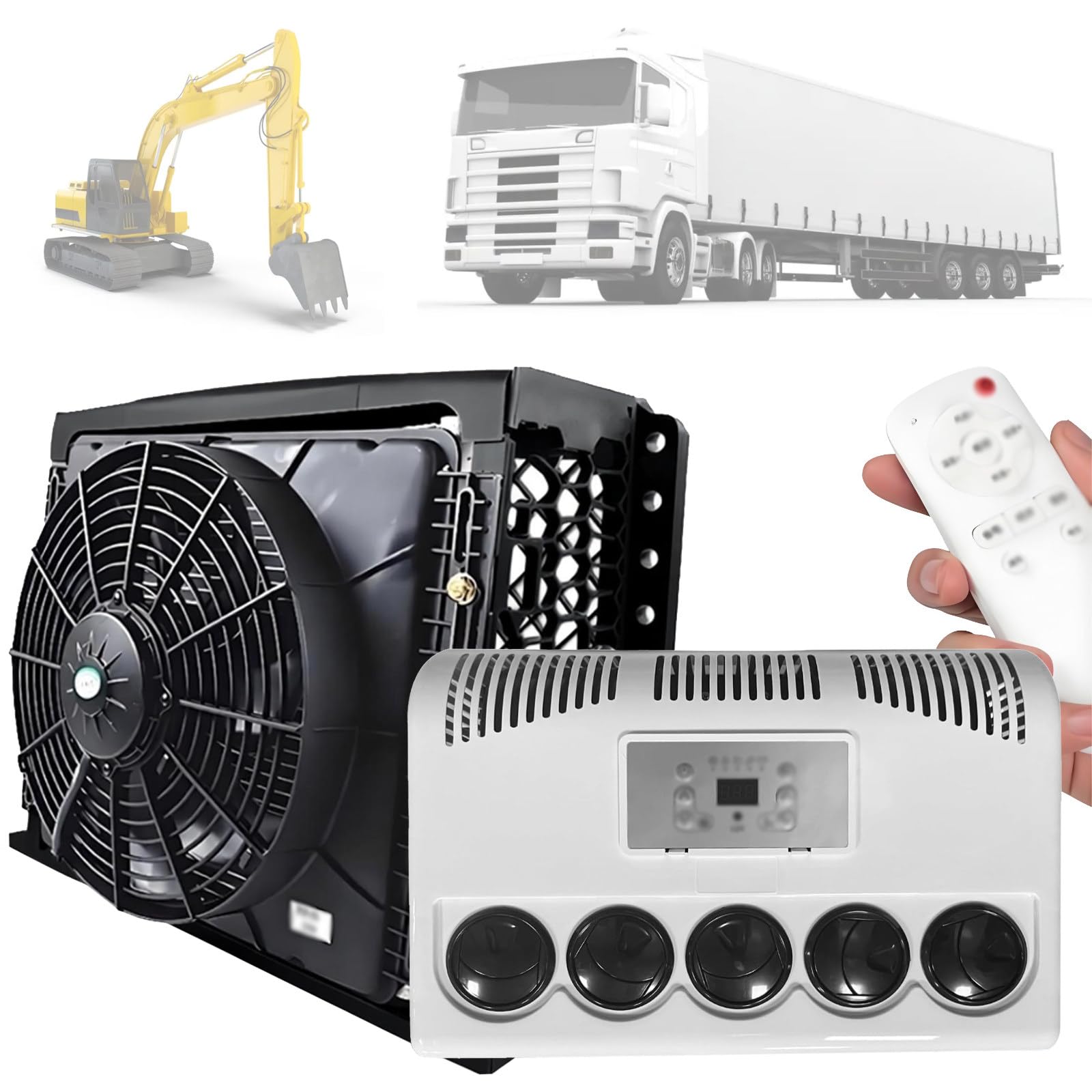 DOZPAL 12v/24v Rv Air Conditioner with Remote Control, 850W Split Parking Air Conditioner Kit, 450m³/H Air Volume, Fast Cooling, for Semi-Trailer Trucks, Buses, Rvs, Caravans, Excavators Black-12V