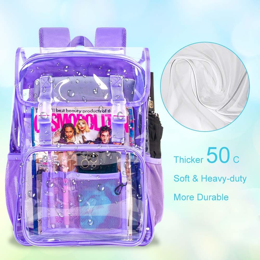 Clear Backpack, Stadium Approved Transparent Bookbag for Girls Boys, Heavy Duty PVC See Through Backpack for Women Men - Image 3