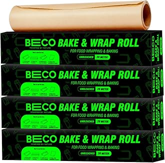 Beco Eco-Friendly Baking & Wrapping Paper, 20 Meter Roll Each, Pack of 4, 100% Bamboo Pulp & Chemical Free Parchment Paper