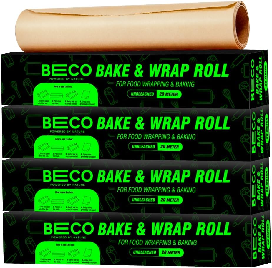 - Beco Eco-Friendly Baking & Wrapping Paper, 20 Meter Roll Each, Pack of 4, 100% Bamboo Pulp & Chemical Free Parchment Paper