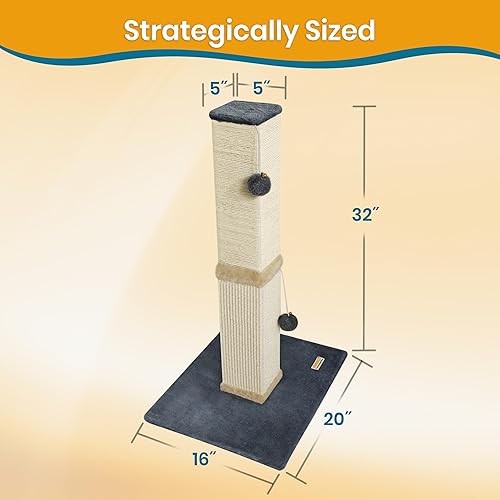 Miniatura 9 de PAWBEE Poste rascador para gatos de 32 pulgadas, postes rascadores altos para gatos de interior - Rascador de cuerda de sisal para gatos - Poste