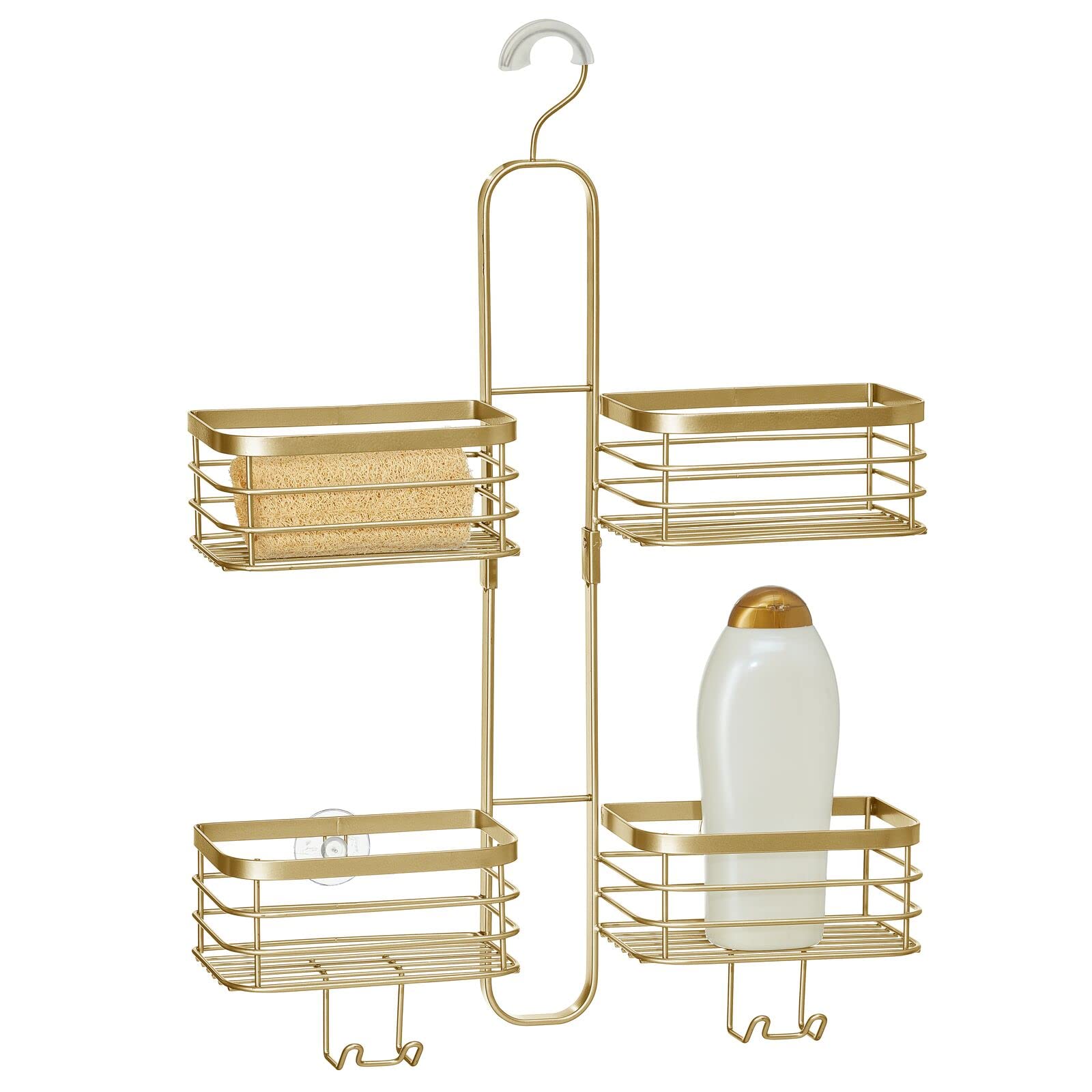 mDesign Organizador de ducha colgante de acero metálico, organizador de 4 cestas para baño; sostiene cabezal de ducha de mano, manguera, champú, acondicionador, crema de afeitar, jabón, lufa