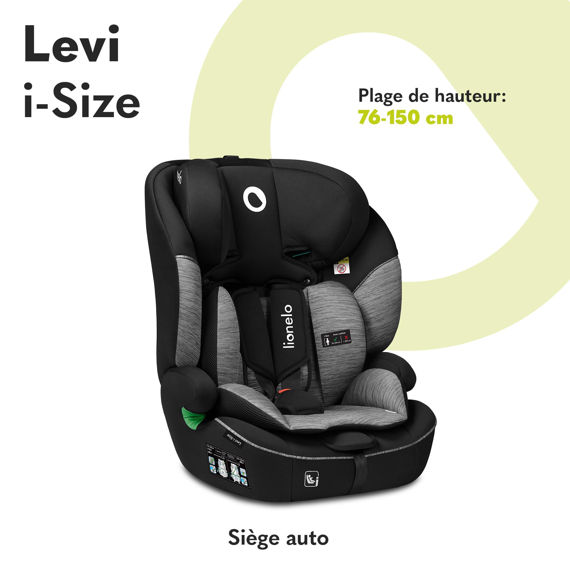 LIONELO Levi i-Size siège auto 9-36 kg groupe 1 2 3 harnais 5 points protection tête appui-tête réglable latérale