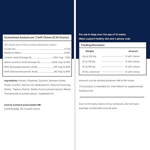 Miniatura 9 de Suplementos de aceite de pescado para perros Healthy Skin - 180 deliciosas golosinas masticables - Aceite de salmón rico en Omega 3, EPA, DHA,