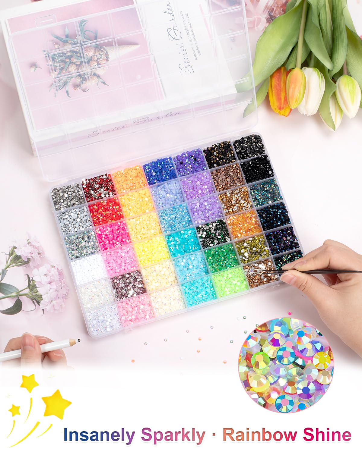 Vinuwu Bedazzling Kit, kit di strass Bedazzling in 42 colori, 32000+pezzi da 3 mm con retro piatto, per Bedazzling con penna, kit di gemme per nail art, ciondoli, abbigliamento, scarpe, libri