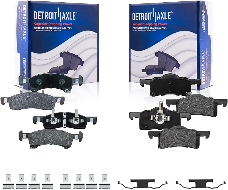 Pastilhas de freio cerâmicas Detroit Axle dianteiras e traseiras para Ford Expedition e Lincoln Navigator 2003–2006 – Kit