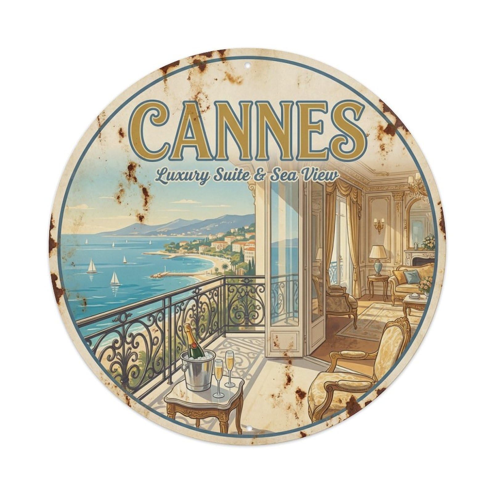 France Cannes Riviera Travel Seaside Suite Sea View Metal Tin Sign