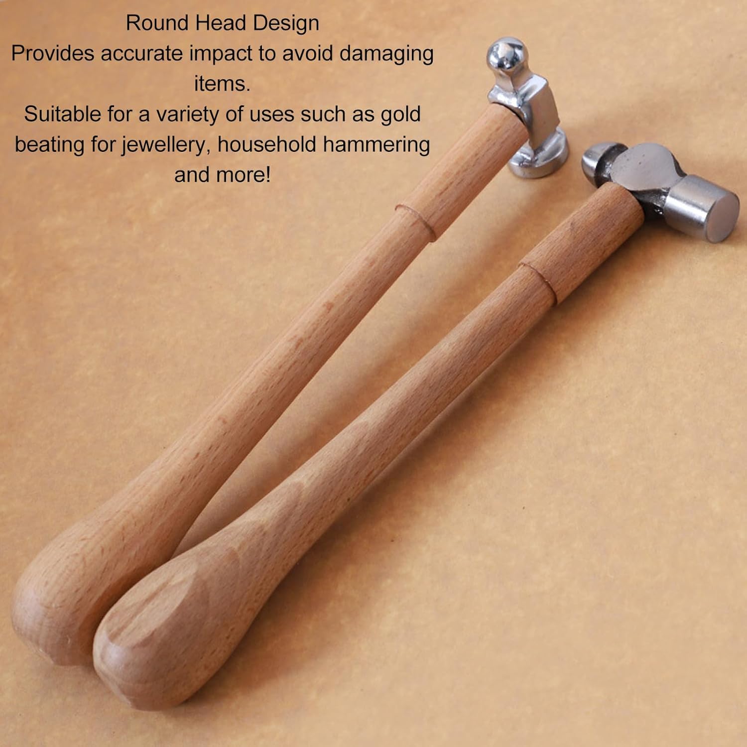 Oak Claw Hammers ，Stainless Steel Mallet ，Mini Ball Pein Hammer - High Carbon Steel Metalworking Tool with Wood Round Handle - Multifunctional Polished Ball Pein Hammer to Add Texture and Dimension to
