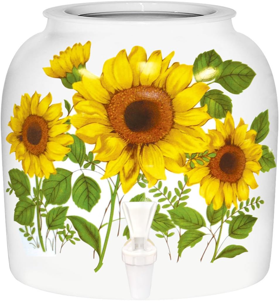 "Straight Sunflower" Porcelain Ceramic Water Dispenser Crock with