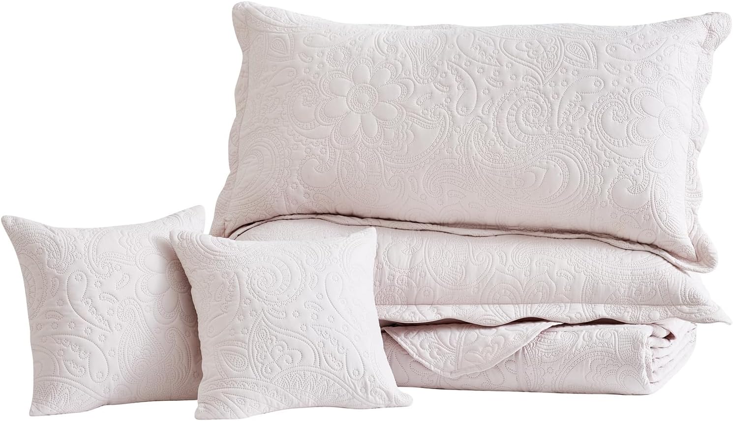 Oversized King Bedspread 128x120 Extra Wide, Ultrasonic Lightweight Bedding Cover, Paisley Pattern, Reversible, 5 Piece, 100% Microfiber, Gray Lilac - Image 7