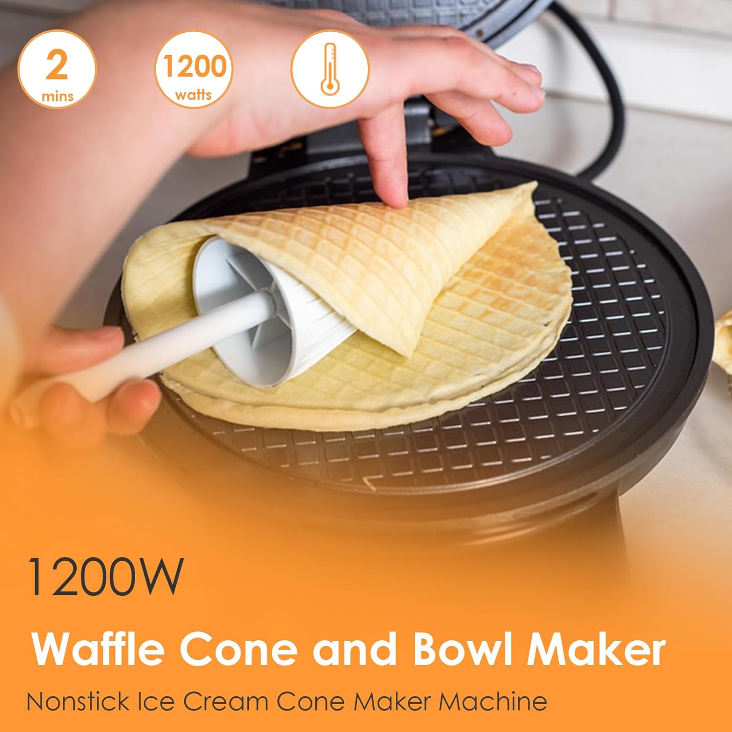 Mini Waffle Ice Cream Cone Maker, Homemade Ice Cream Cones 1200W Electric Nonstick Waffler Iron Machine, for DIY Home Kitchen Holiday Parties Baking, Get Home Ice Cones in 2 Minutes