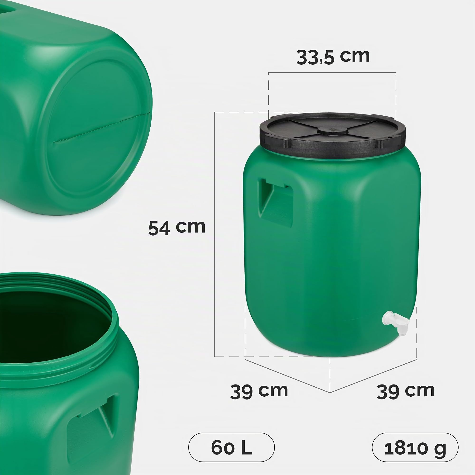 Garronda 60L Fût Plastique Alimentaire avec Robinet – Récupérateur d'Eau Sans BPA pour Eau, Fermentation, Croquettes, Choucroute GD-0142