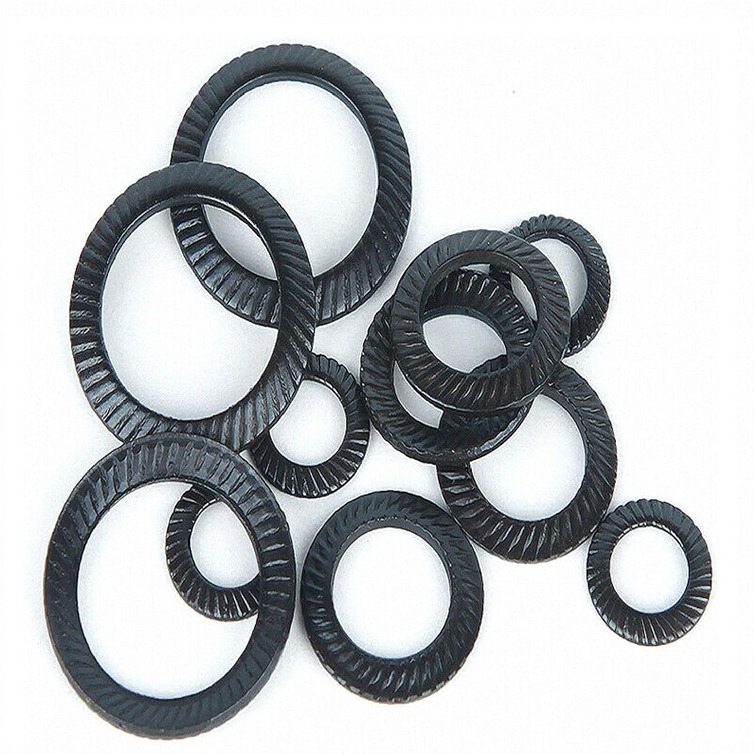 Double Ridges Teeth Safety Locking Washers M3-M42 Black Carbon Steel Spacer Anti Skid Gasket, Good wear Resistance(M18(10pcs))