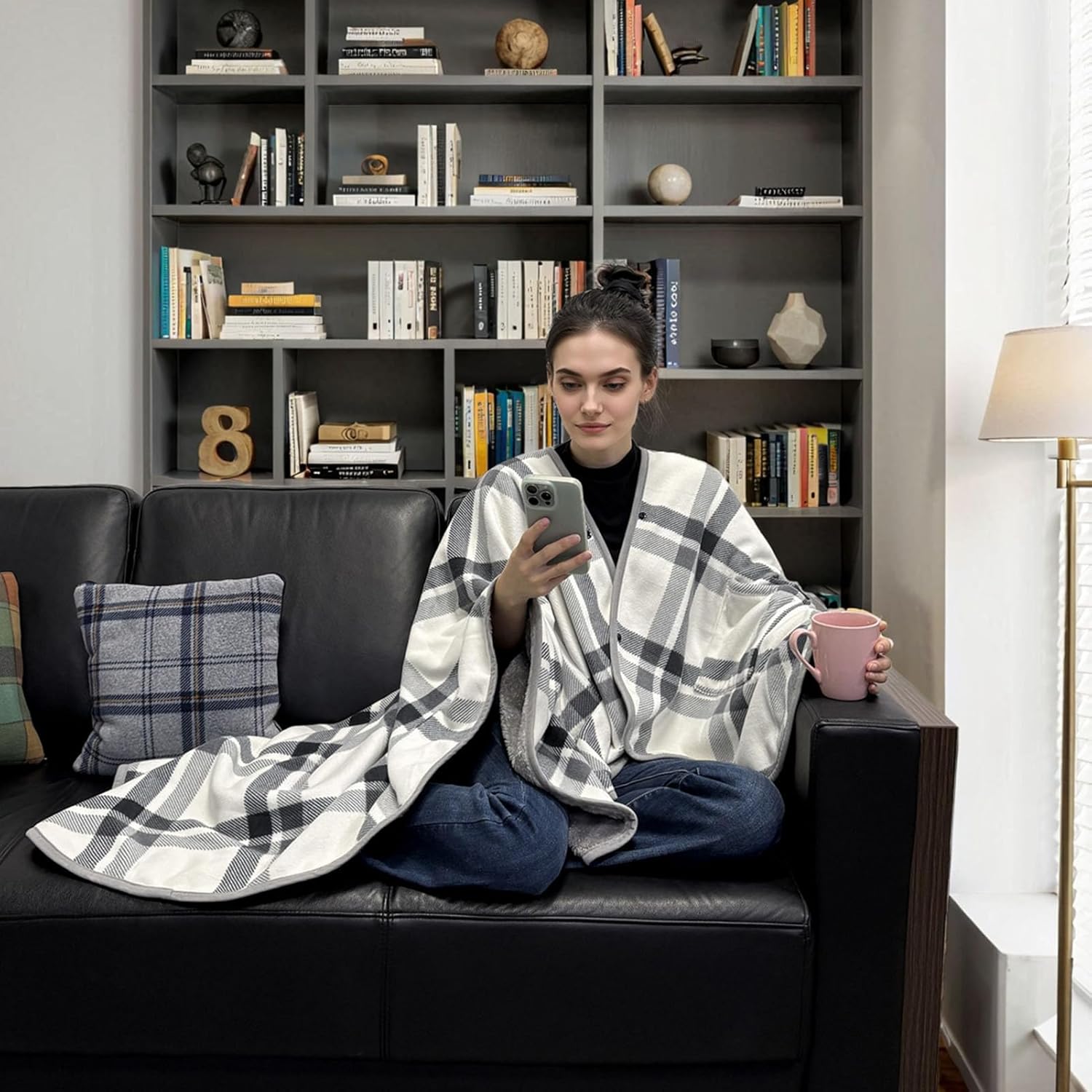 forestfish Wearable Blanket Poncho With Pockets And Buttons, Flannel Shawl Wrap Blanket For Women Soft And Warm - Image 5