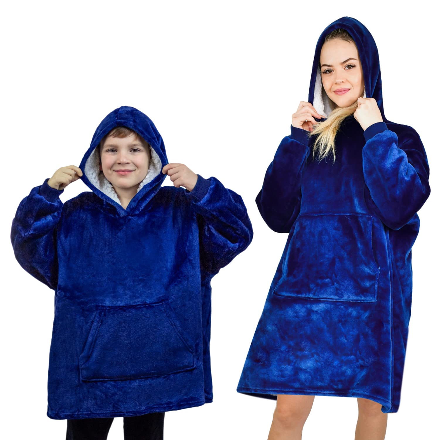ALLEN & MATE Hoodie Blanket Ultra Soft Warm Cosy Sherpa Fleece Oversized Sweatshirt for Boys Girls Teens Women Men Adults (Navy Blue, One Size)