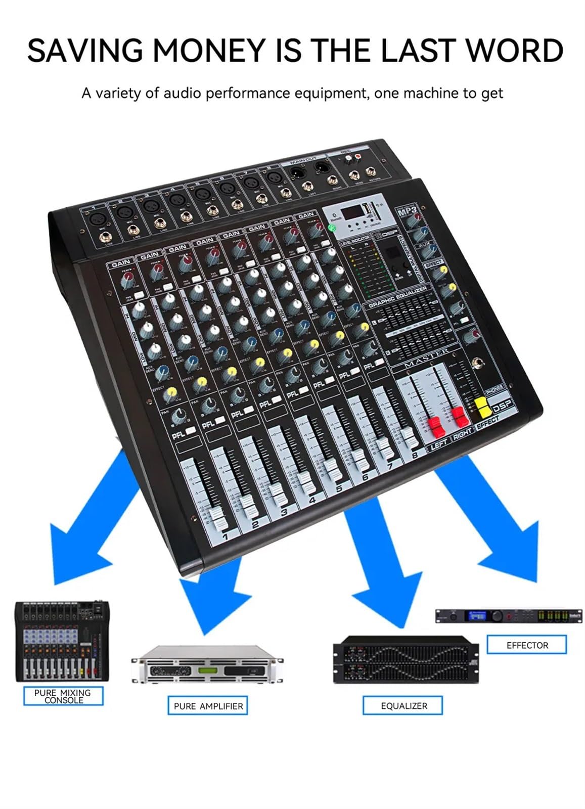 Mixer Professionale A 6 Canali Con Amplificatore Di Potenza Ad Alta Prestazioni Da Palco All-in-one Effetto DSP 700 W Watt per DJ professionisti