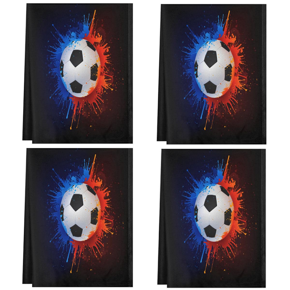 Preboun Fußball-Küchentücher Set, 4 Stück – Mikrofaser, Saugfähig, 60×40 Cm, Mit Fußball-Motiven, Für Küche & Sport-Partys