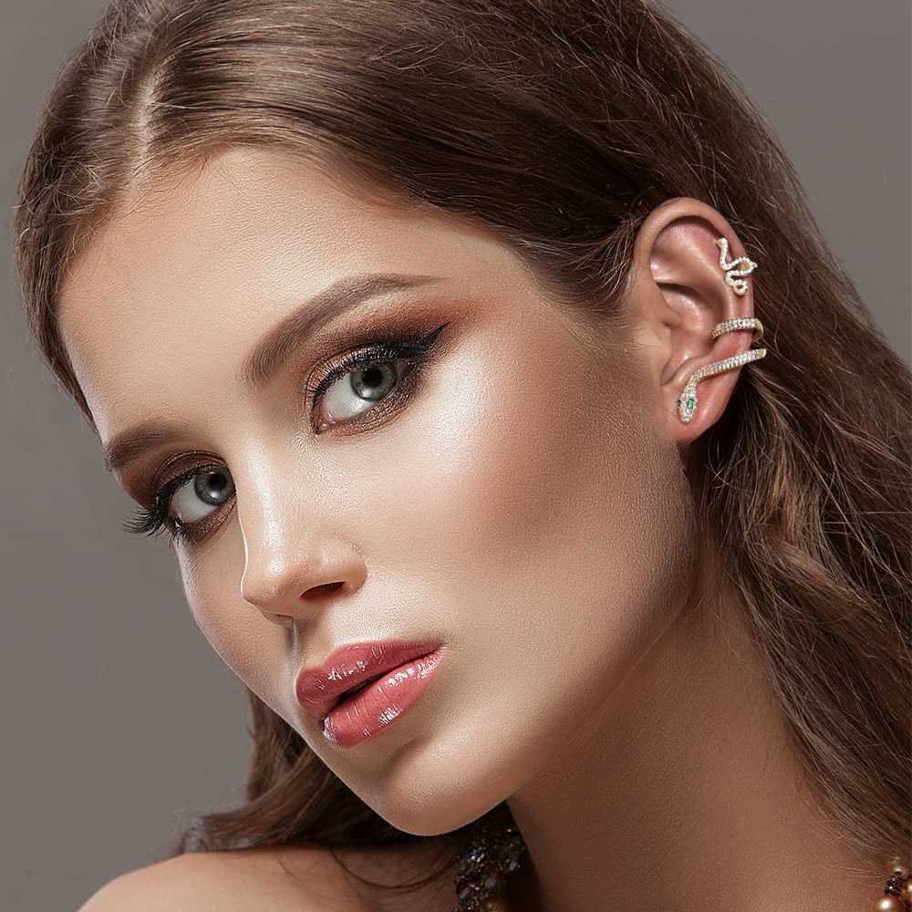 35 PCS Gold Silver Adjustable Ear Cuffs Earrings for Women Non-Piercing Cartilage Clip on Earrings Wrap Ear Jewelry Set,Punk Snake Butterfly Claw Stud Earrings for Women Gift