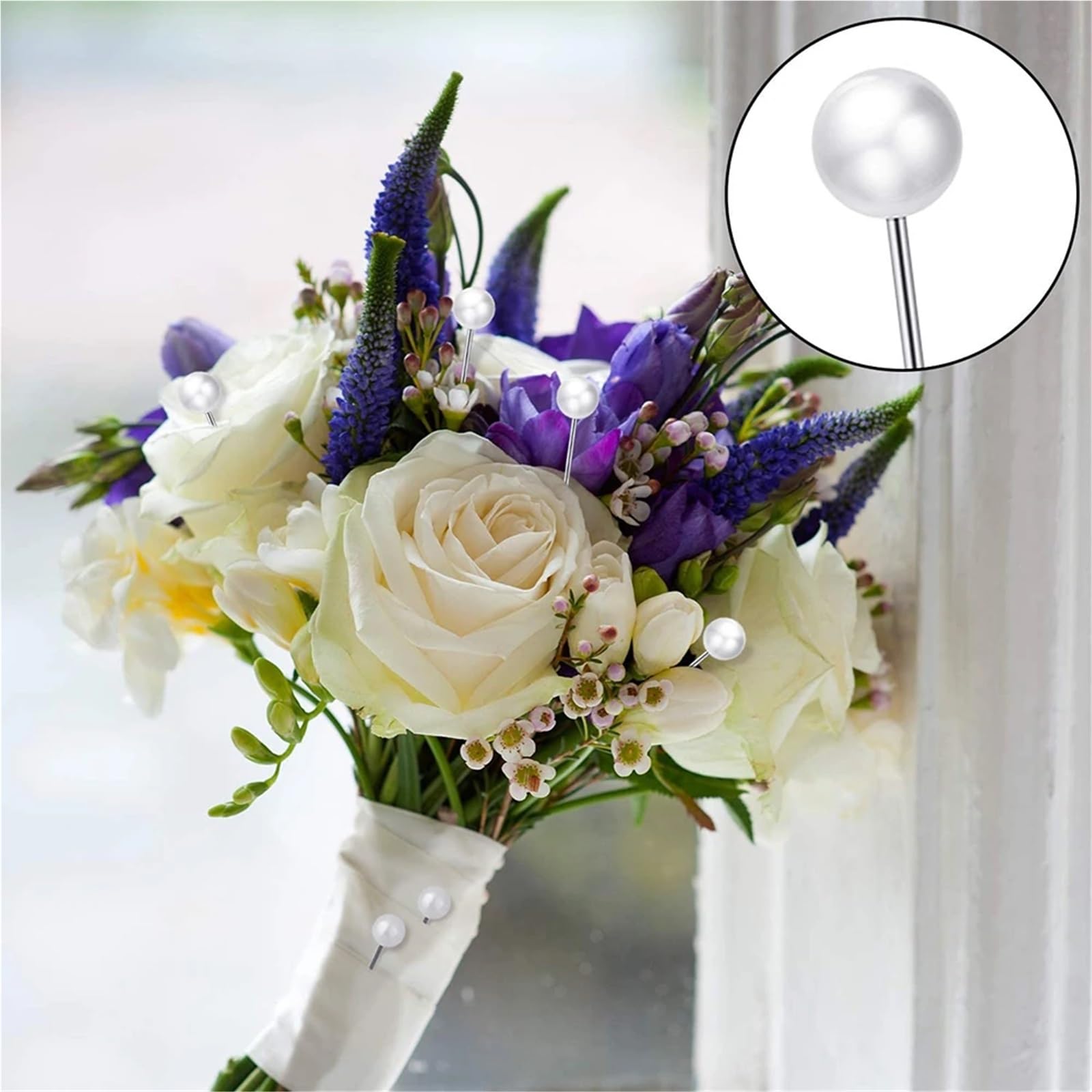 Alfileres redondos para coser joyas, color blanco, recto, para manualidades, decoración de boda, tapicería de tela