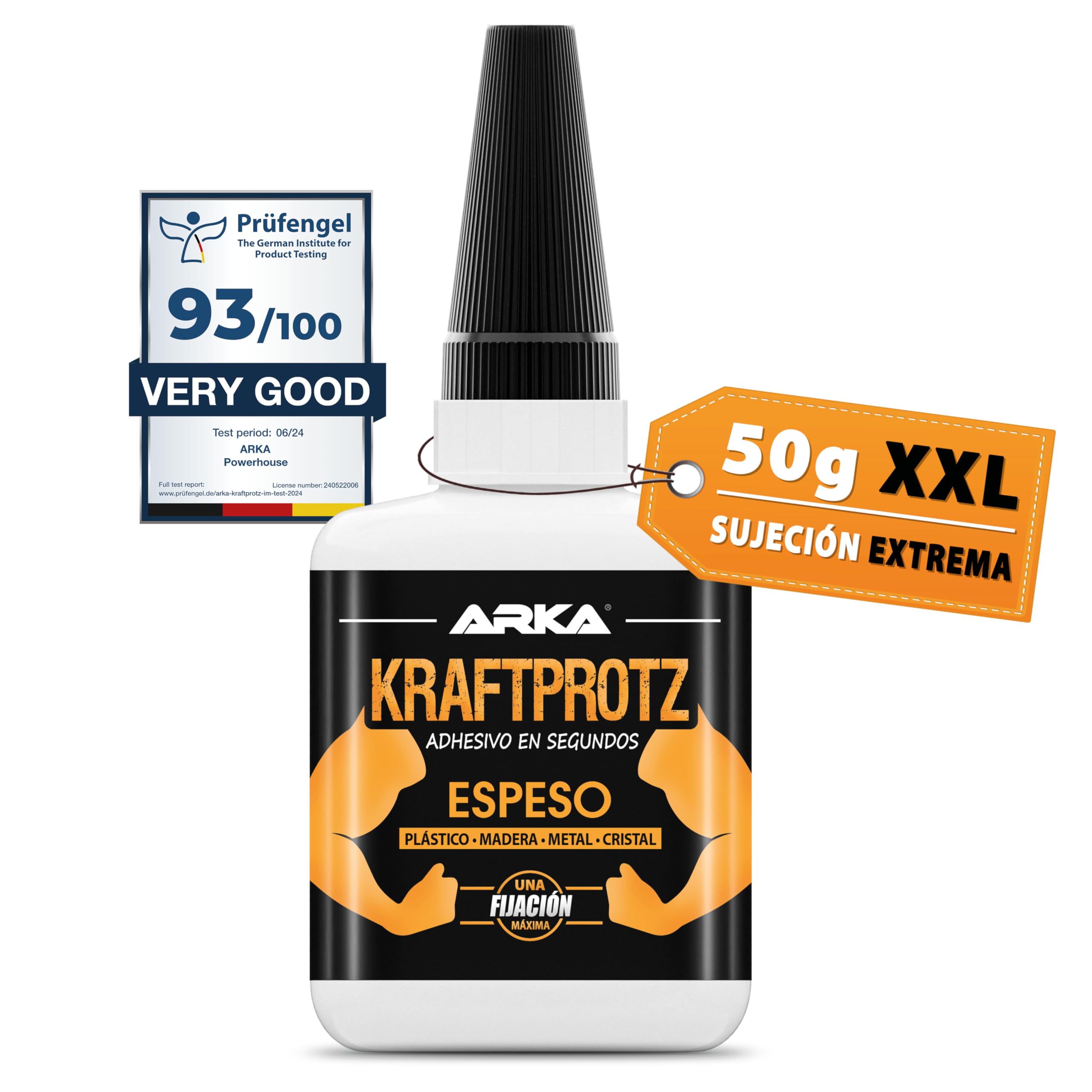 50g pegamento instantáneo extra fuerte | Con punta anti-secado incluida | KRAFTPROTZ | Pegamento liquido superpotente | Universalmente aplicable para plástico, vidrio, madera, piedra, metal y más