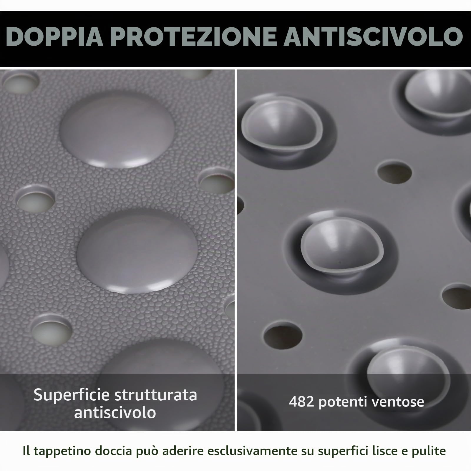 Tappetino da doccia grande, antiscivolo, 80 x 120 cm: morbido inserto per doccia in TPE con fori di scarico e ventose, tappetino antiscivolo, lavabile in lavatrice, antibatterico, resistente