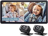 Yakry Dual Baby Car Seat Camera: 6.9" Ultrawide 1080P Monitor, 2 Rear-Facing Cameras, Eye-Safe Night Vision, Easy Install for SUVs