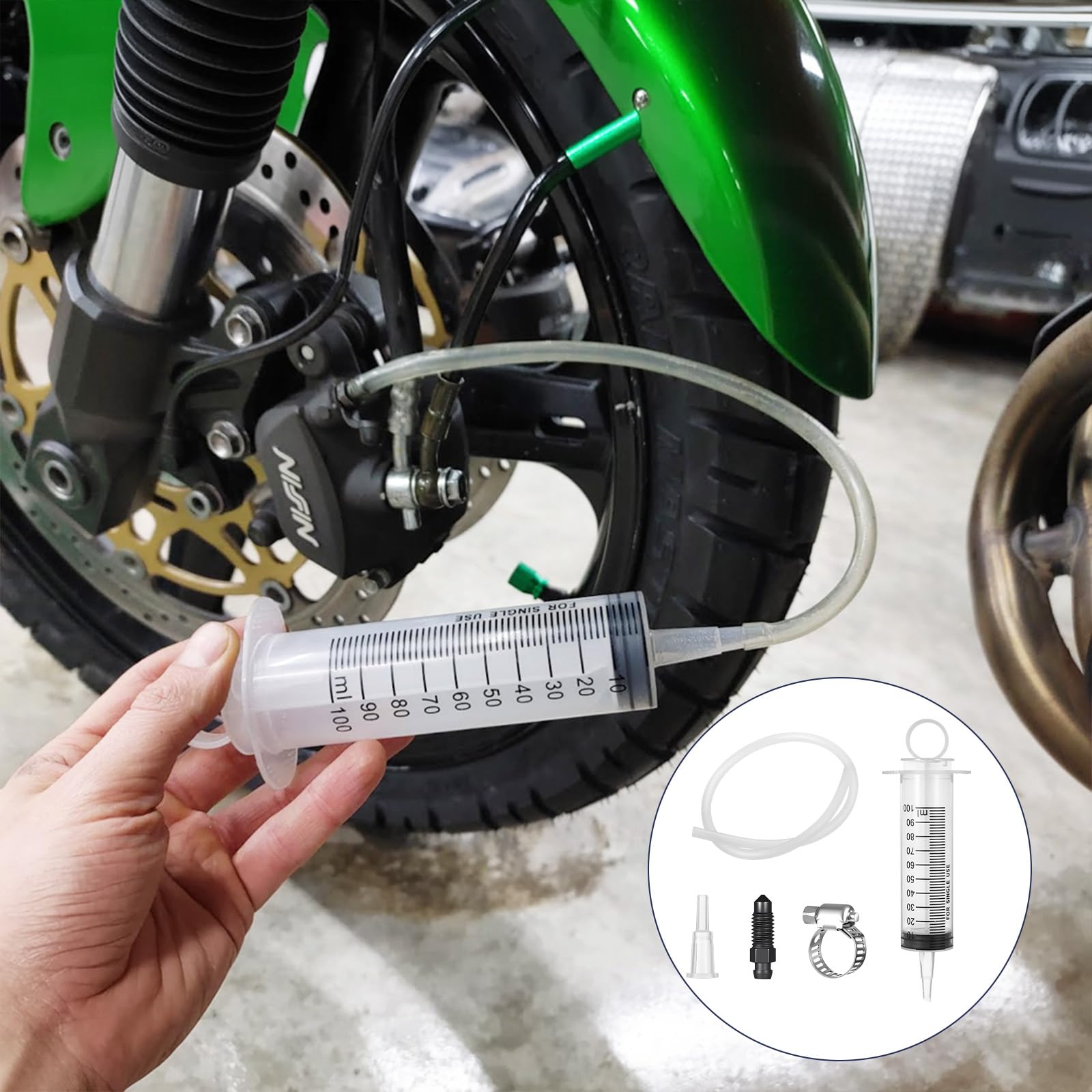 Zestaw do odpowietrzania hamulców motocyklowych, strzykawka do odpowietrzania hamulców, strzykawka do motocykla, 100 ml, strzykawka 50 cm, wąż olejowy hamulcowy, zestaw odpowietrzający do