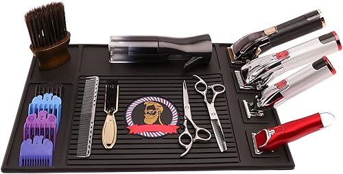CUEI Tapete organizador de peluquería, profesional, flexible, antideslizante, magnético, para encimera, estación de silicona, para cortapelos,